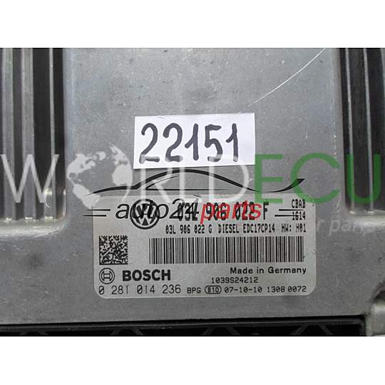 Calculateur Moteur VW VOLKSWAGEN TIGUAN 2.0 TDI BOSCH 0 281 014 236, 0281014236, 03L 906 022F, 03L906022F, EDC17CP14