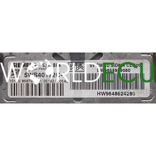 ECU ENGINE CONTROLLER CITROEN JUMPER 3.0 HDI SIEMENS 5WS40172C-T, 5WS40172CT, HW 9648624280, SW 9655939080, SID804