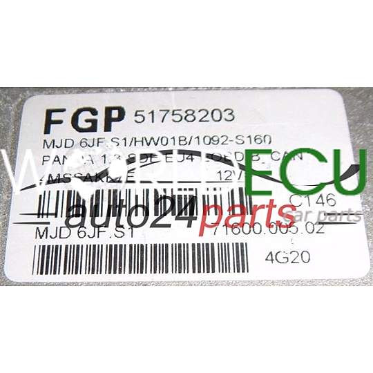 MOTORSTEUERGERÄT ECU STEUERGERAT FIAT PANDA 1.3 MAGNETI MARELLI MJD 6JF.S1, MJD6JFS1, FGP 51758203, 71600.005.02, 7160000502