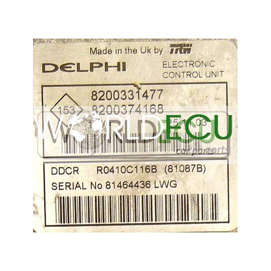 CENTRALINA DO MOTORE RENAULT CLIO KANGOO R0410C116B / 8200331477 / 8200374168 / DDCR 81087B