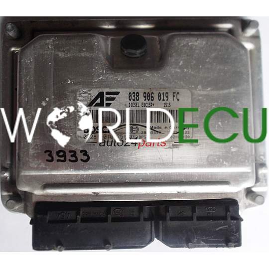 MOTORSTEUERGERÄT ECU STEUERGERAT VW VOLKSWAGEN SHARAN SEAT ALHAMBRA 1.9 TDI 038906019FC, 038 906 019 FC, BOSCH 0281010751, 0 281 010 751, DIESEL EDC15P+ 1515 28SA5593