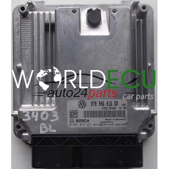 MOTORSTEUERGERÄT ECU STEUERGERAT VW VOLKSWAGEN T5 2.5 TDI 070906016DR, 070 906 016 DR, BOSCH 0281014251, 0 281 014 251, DIESEL EDC16U31 1584 1039S23743