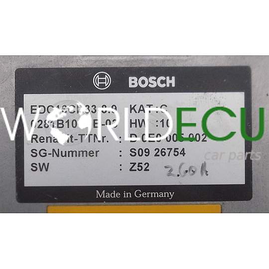 ECU ENGINE CONTROLLER NISSAN QASHQAI 2.0 DCI BOSCH 0281B101DB-03, 0281B101DB03, EDC16CP33-8.9, D0E0 005 002, D0E0005002