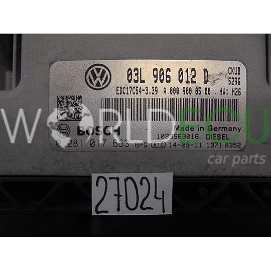 Calculateur Moteur VOLKSWAGEN CRAFTER 0281017663 03L906012D EDC17C54-3.39