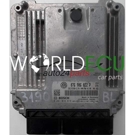 ECU ENGINE CONTROLLER VW VOLKSWAGEN CRAFTER 2.5 TDI 076906022P, 076 906 022 P, BOSCH 0281016819, 0 281 016 819, A0009004100