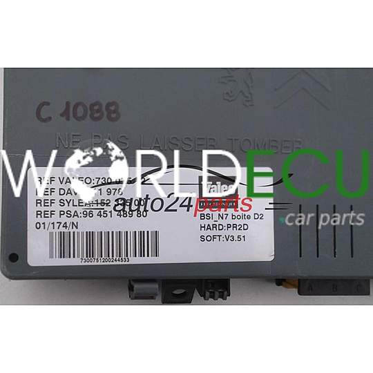 CAS ANTI DEMARRAGE RELAIS BSI CITROEN PEUGEOT VALEO 730 075 12, 73007512, 96 451 489 80, 9645148980, 01 152 335 00, 0115233500, SOFT V3.51